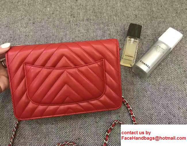 Chanel Chevron Wallet On Chain WOC Bag Red/Sliver