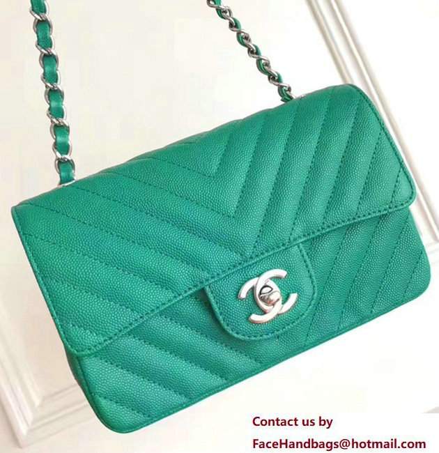 Chanel Chevron caviar Classic mini flap Bag A1116 Green With Sliver Hardware - Click Image to Close