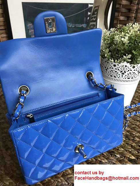 Chanel Classic Flap Mini Bag A1116 In Patent Leather Blue With Sliver Hardware