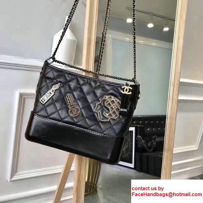 Chanel Gabrielle Metal Stud Embellished Medium Hobo Bag A93824 Black 2017 - Click Image to Close