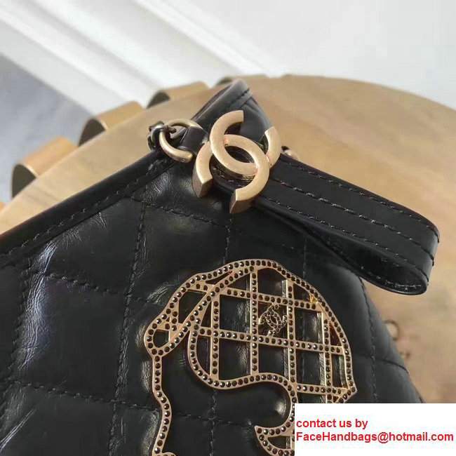 Chanel Gabrielle Metal Stud Embellished Medium Hobo Bag A93824 Black 2017 - Click Image to Close