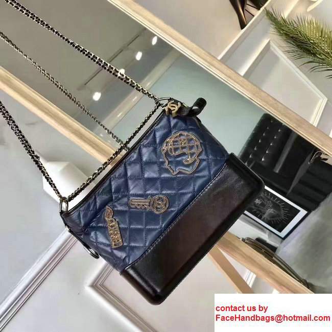 Chanel Gabrielle Metal Stud Embellished Medium Hobo Bag A93824 Dark Blue/Black 2017