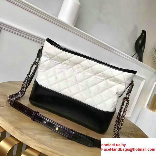 Chanel Gabrielle Metal Stud Embellished Medium Hobo Bag A93824 White/Black 2017