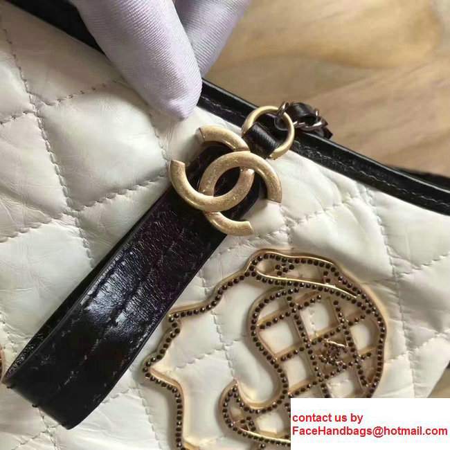 Chanel Gabrielle Metal Stud Embellished Medium Hobo Bag A93824 White/Black 2017 - Click Image to Close