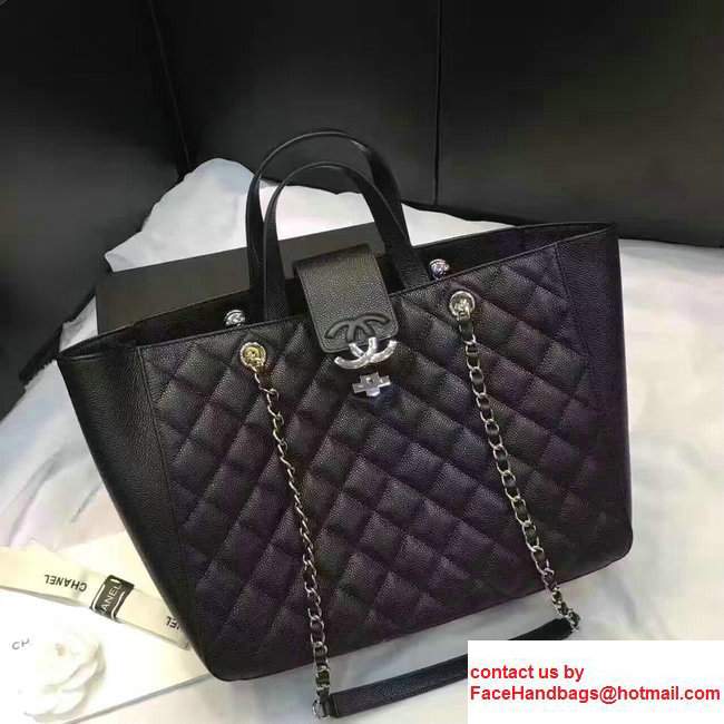 Chanel Grained Calfskin Large Shopping Bag Black A98665 2017 - Click Image to Close