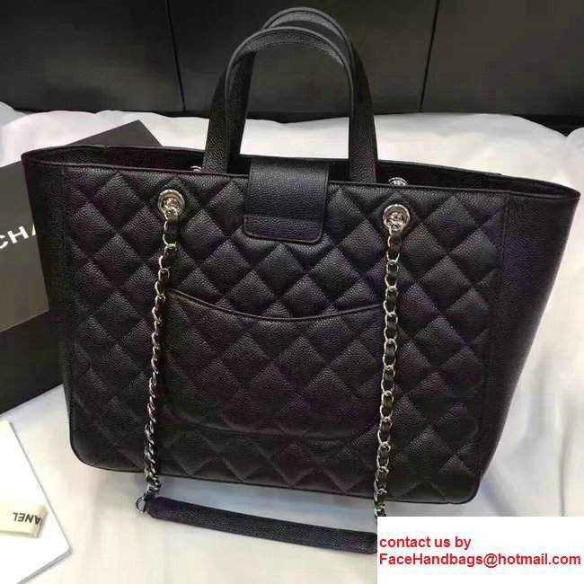 Chanel Grained Calfskin Large Shopping Bag Black A98665 2017 - Click Image to Close