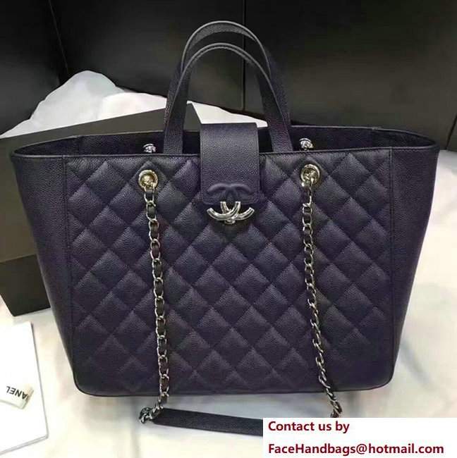 Chanel Grained Calfskin Large Shopping Bag Navy Blue A98665 2017 - Click Image to Close