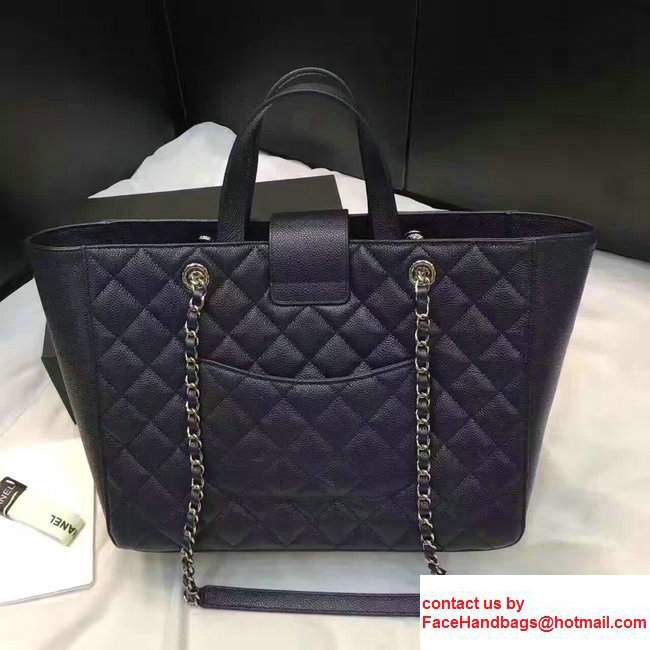 Chanel Grained Calfskin Large Shopping Bag Navy Blue A98665 2017