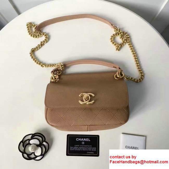 Chanel Grained Calfskin Mini Flap Bag With Top Handle A93756 Beige 2017