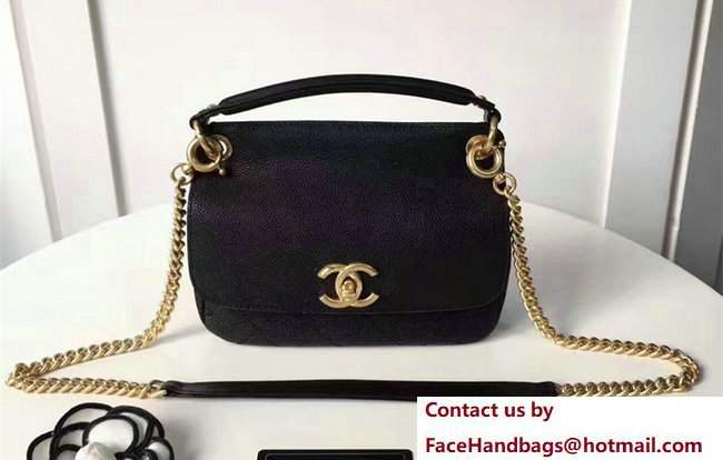 Chanel Grained Calfskin Mini Flap Bag With Top Handle A93756 Black 2017 - Click Image to Close