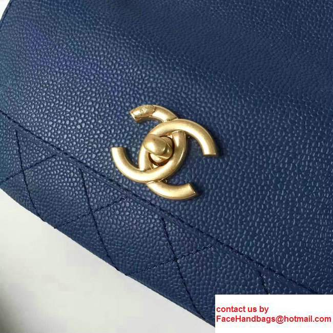 Chanel Grained Calfskin Mini Flap Bag With Top Handle A93756 Navy Blue 2017 - Click Image to Close