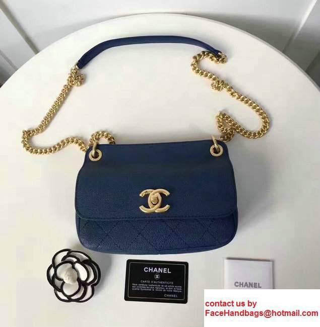 Chanel Grained Calfskin Mini Flap Bag With Top Handle A93756 Navy Blue 2017