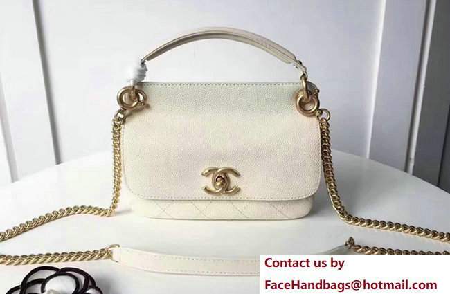 Chanel Grained Calfskin Mini Flap Bag With Top Handle A93756 White 2017 - Click Image to Close