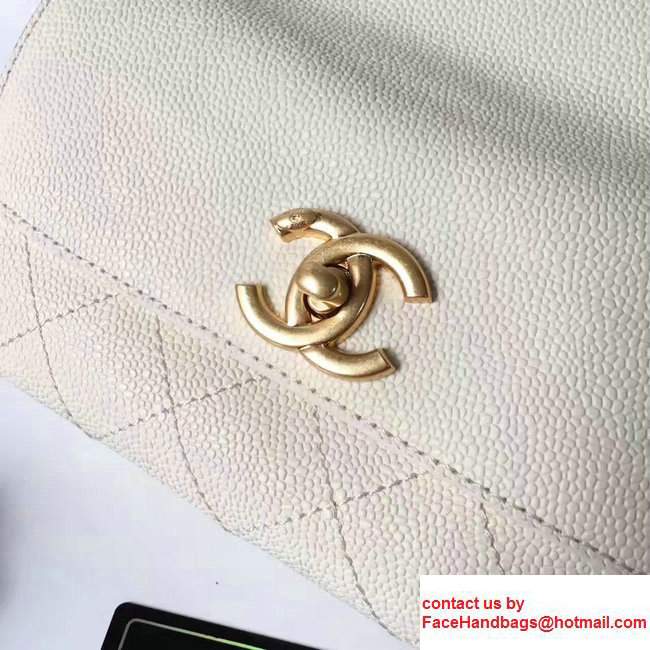 Chanel Grained Calfskin Mini Flap Bag With Top Handle A93756 White 2017 - Click Image to Close