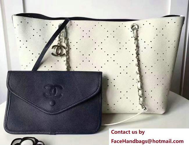 Chanel Grained Calfskin Perforate Design Large Shopping Bag A93261 White 2017 - Click Image to Close