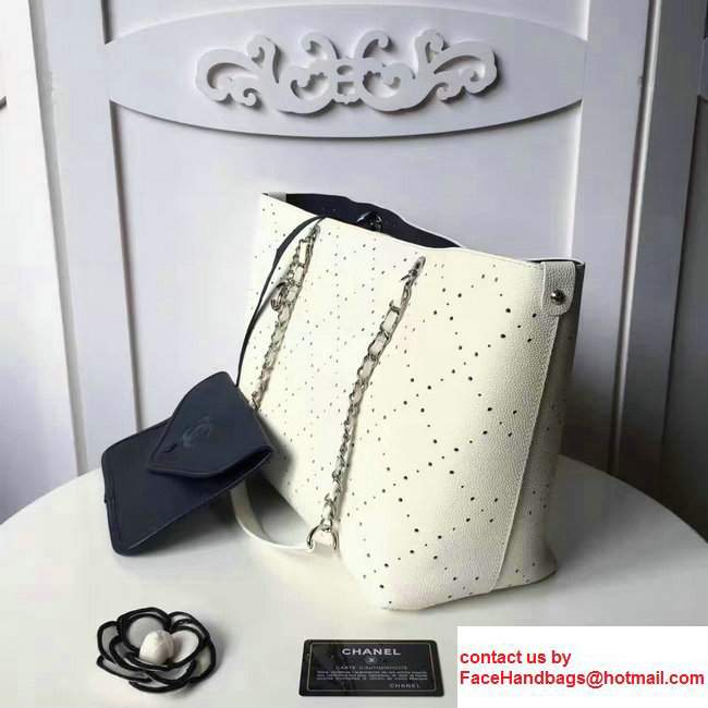 Chanel Grained Calfskin Perforate Design Large Shopping Bag A93261 White 2017 - Click Image to Close