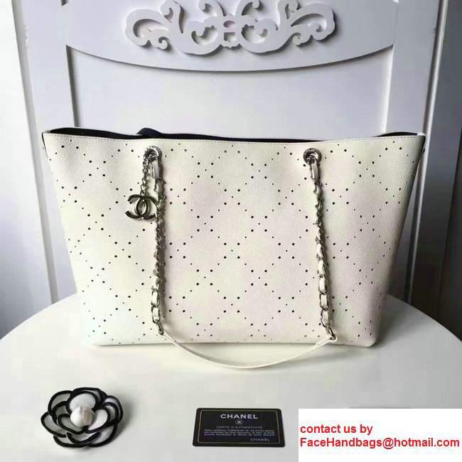 Chanel Grained Calfskin Perforate Design Large Shopping Bag A93261 White 2017