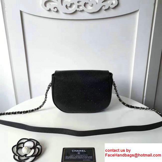 Chanel Grained Calfskin Perforate Design Messenger Flap Bag A93779 Black 2017
