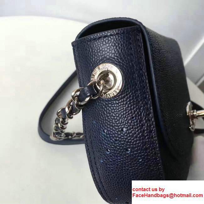 Chanel Grained Calfskin Perforate Design Messenger Flap Bag A93779 Dark Blue 2017