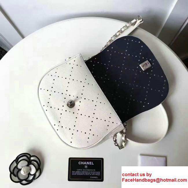 Chanel Grained Calfskin Perforate Design Messenger Flap Bag A93779 White 2017 - Click Image to Close