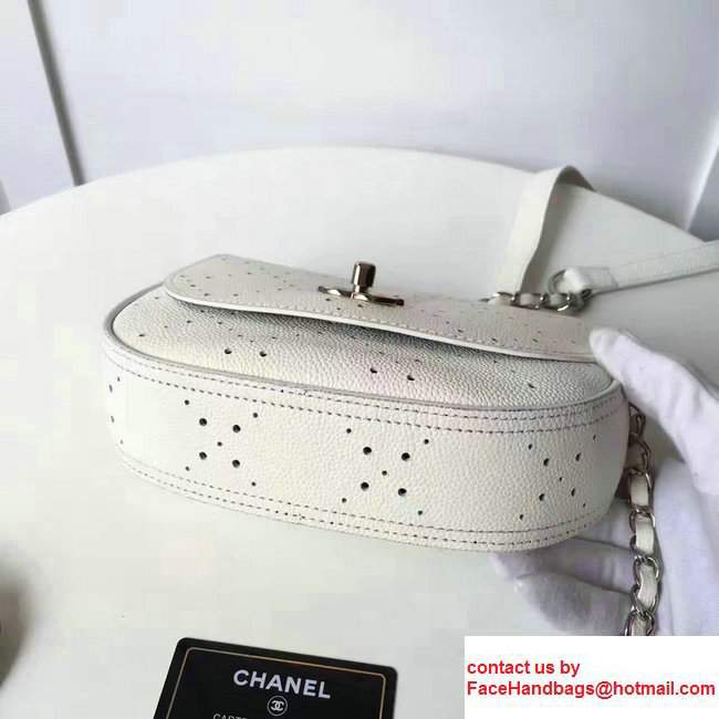 Chanel Grained Calfskin Perforate Design Messenger Flap Bag A93779 White 2017