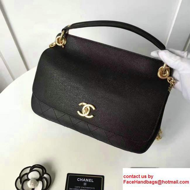 Chanel Grained Calfskin Small Flap Bag With Top Handle A93756 Black 2017 - Click Image to Close