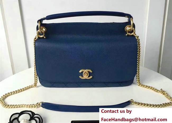 Chanel Grained Calfskin Small Flap Bag With Top Handle A93756 Navy Blue 2017 - Click Image to Close