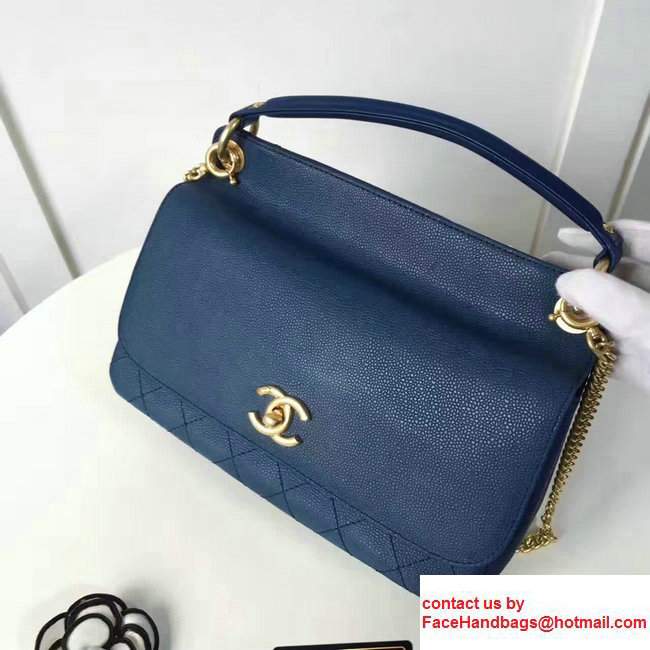 Chanel Grained Calfskin Small Flap Bag With Top Handle A93756 Navy Blue 2017 - Click Image to Close