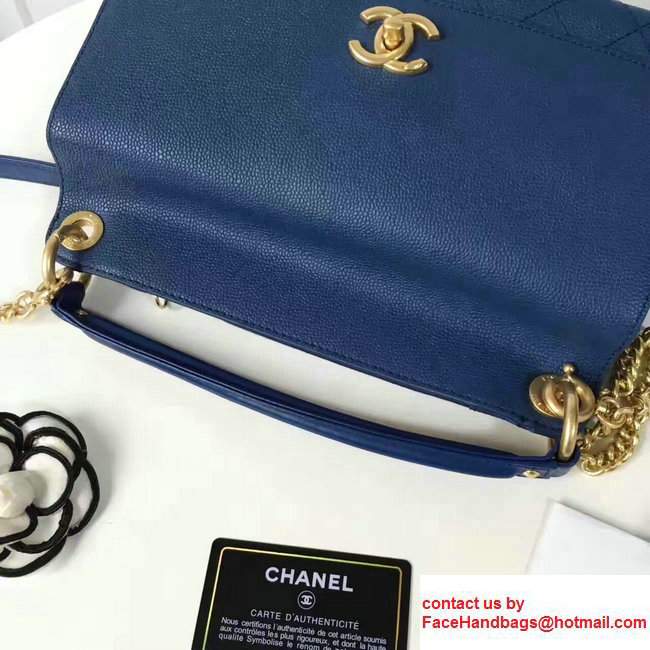 Chanel Grained Calfskin Small Flap Bag With Top Handle A93756 Navy Blue 2017