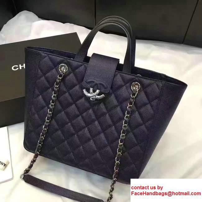 Chanel Grained Calfskin Small Shopping Bag Navy Blue A98664 2017