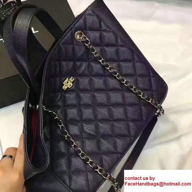 Chanel Grained Calfskin Small Shopping Bag Navy Blue A98664 2017 - Click Image to Close