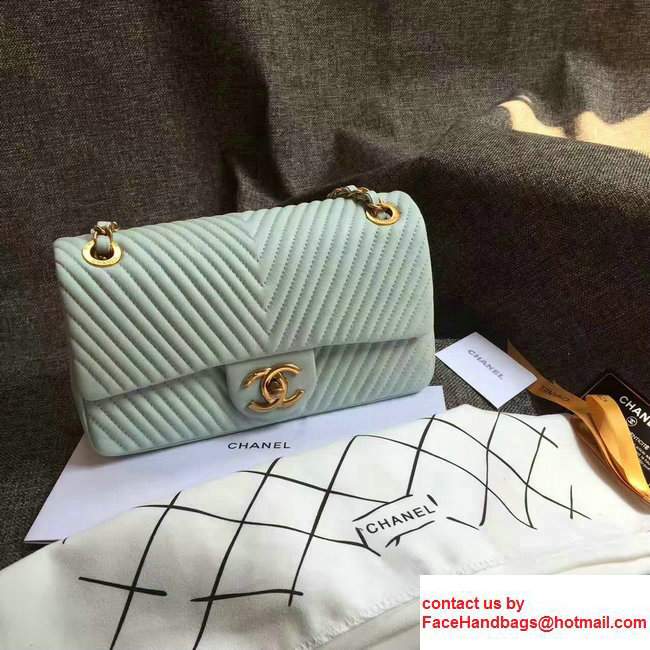 Chanel Grained Lamskin Chevron Quilting Classic Flap Medium Bag A01112 Light Green 2017 - Click Image to Close