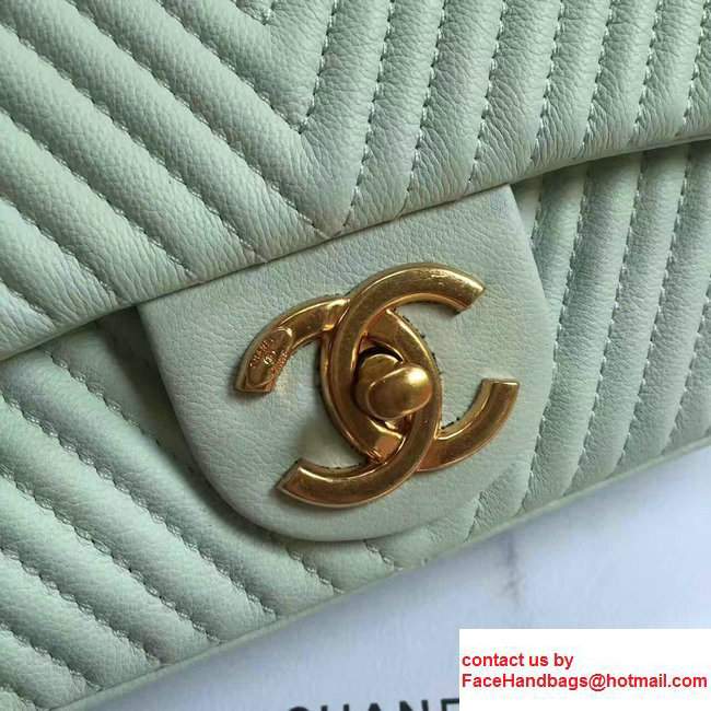Chanel Grained Lamskin Chevron Quilting Classic Flap Medium Bag A01112 Light Green 2017