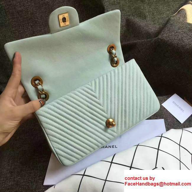 Chanel Grained Lamskin Chevron Quilting Classic Flap Medium Bag A01112 Light Green 2017 - Click Image to Close