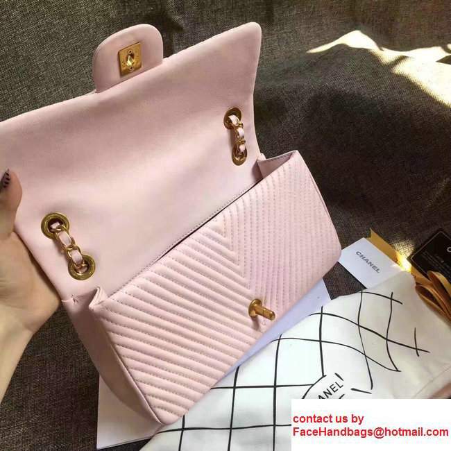 Chanel Grained Lamskin Chevron Quilting Classic Flap Medium Bag A01112 Pink 2017 - Click Image to Close