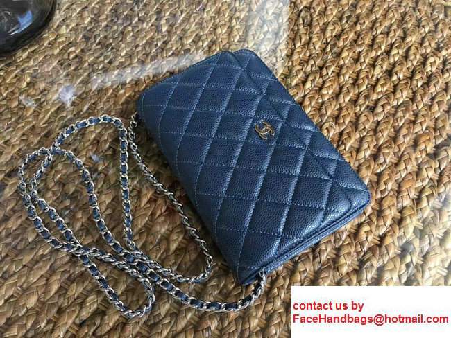 Chanel Grained Metal Wallet On Chain WOC Bag A80982 Navy Blue 2017