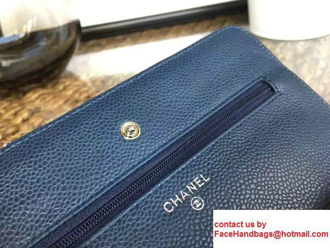 Chanel Grained Metal Wallet On Chain WOC Bag A80982 Navy Blue 2017