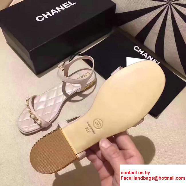 Chanel Heel 2cm Patent Leather With Pearl Design Flat Scandals Apricot 2017