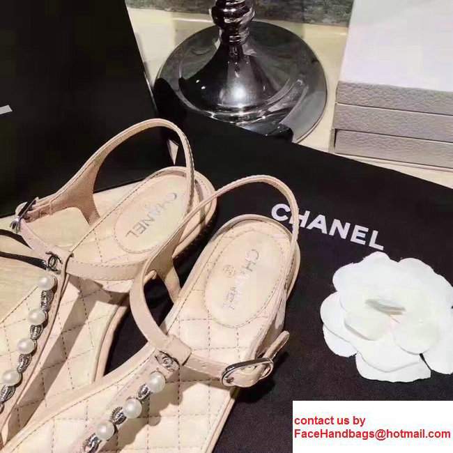 Chanel Heel 2cm Patent Leather With Pearl Design Flip Flop Scandals Apricot 2017