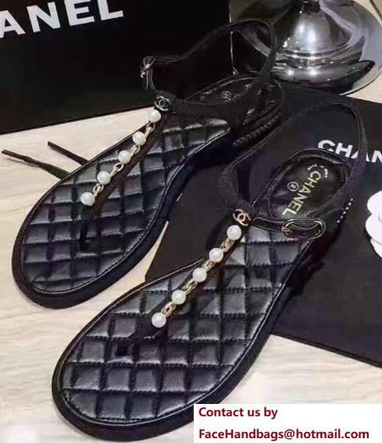 Chanel Heel 2cm Patent Leather With Pearl Design Flip Flop Scandals Black 2017 - Click Image to Close