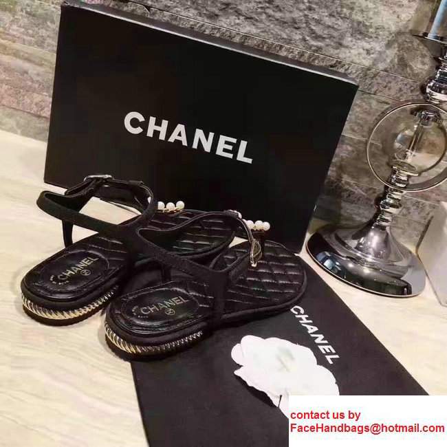 Chanel Heel 2cm Patent Leather With Pearl Design Flip Flop Scandals Black 2017