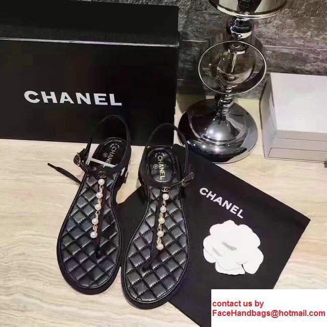 Chanel Heel 2cm Patent Leather With Pearl Design Flip Flop Scandals Black 2017 - Click Image to Close