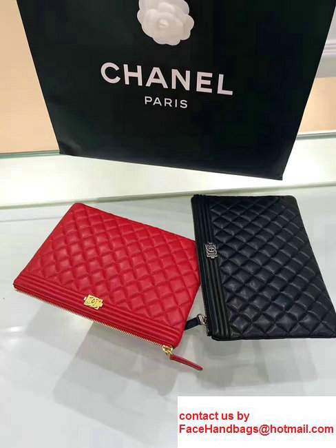 Chanel Lambskin Leather Sliver Metal Medium/Small Zip Pouch Black 2017 - Click Image to Close