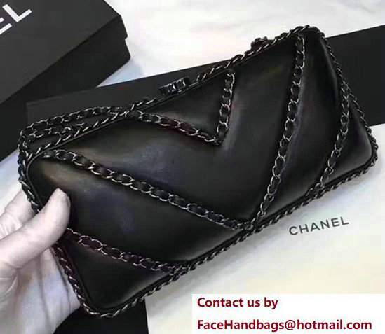 Chanel Leather V Chain Detail Evening Bag Black 2017 - Click Image to Close