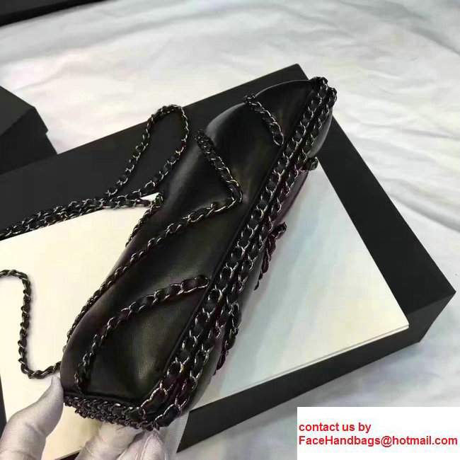 Chanel Leather V Chain Detail Evening Bag Black 2017