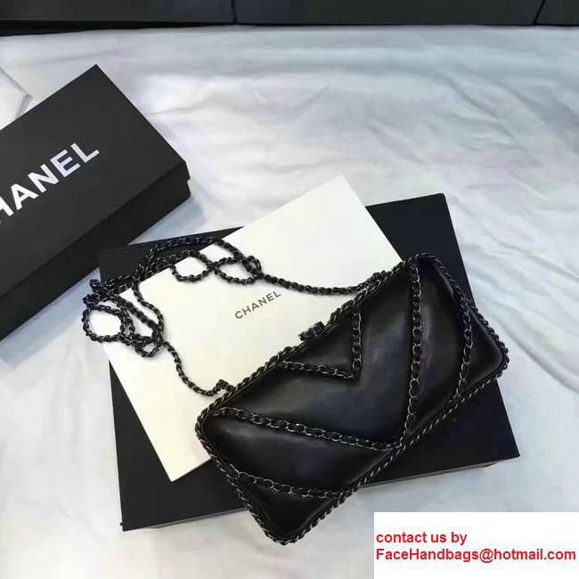 Chanel Leather V Chain Detail Evening Bag Black 2017 - Click Image to Close
