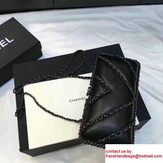 Chanel Leather V Chain Detail Evening Bag Black 2017