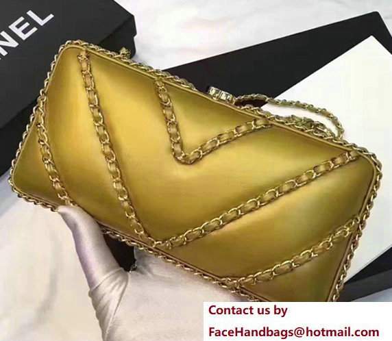 Chanel Leather V Chain Detail Evening Bag Gold 2017 - Click Image to Close