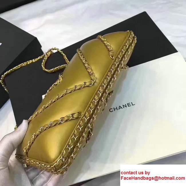 Chanel Leather V Chain Detail Evening Bag Gold 2017 - Click Image to Close