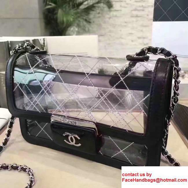 Chanel Transparent Canvas Lambskin Resin Sliver-tone Metal A93222 Black 2017 - Click Image to Close